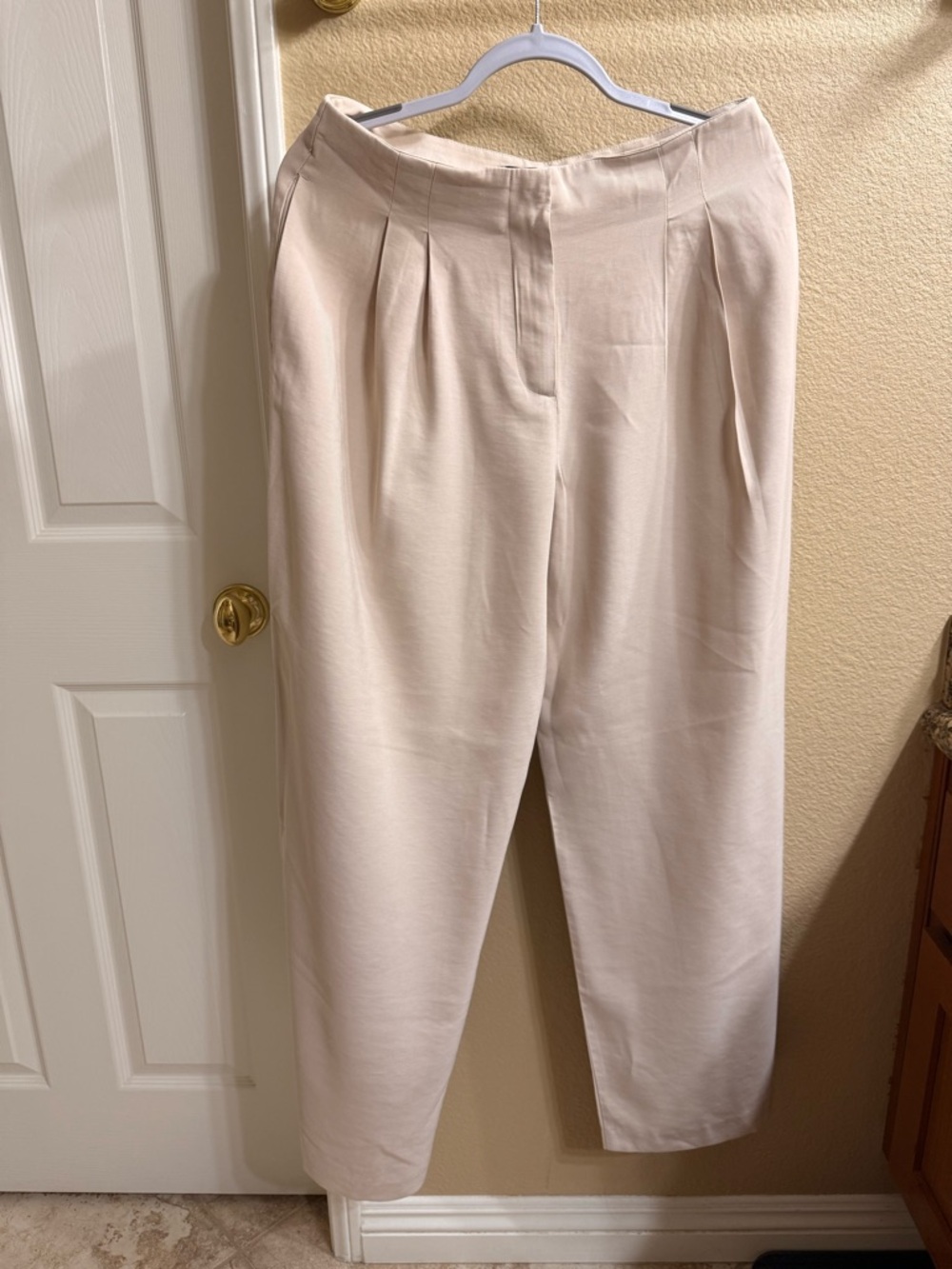 Zara Light Beige High-Waist Pleated Trousers